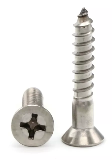 #10 Wood Screws Phillips Flat Head 18-8 Stainless Steel #10-13  - Select Length 3