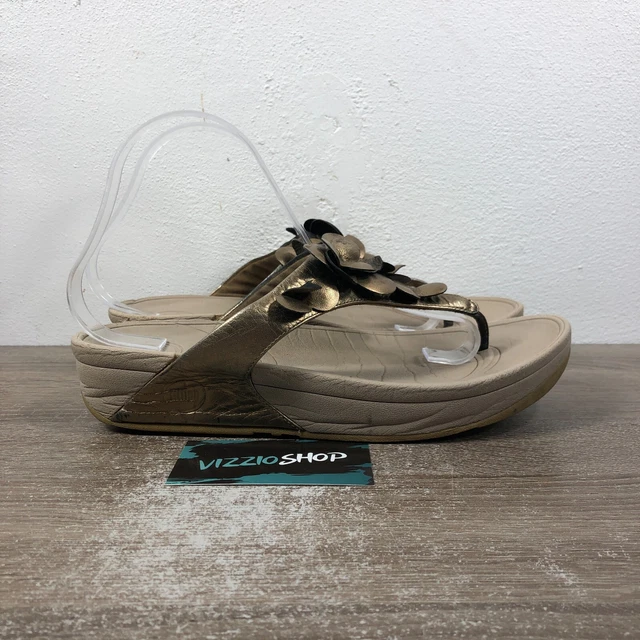 FitFlop Fleur Metallic Gold Flip Flop Thong Sandals Women's 9