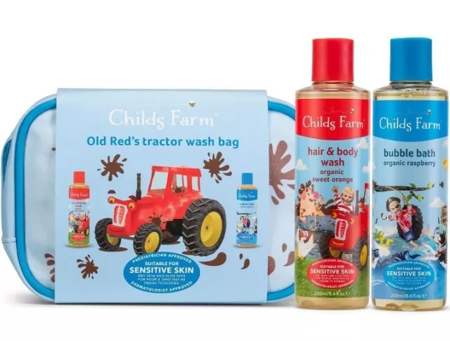 Childs Farm | Kids Tractor Luxury Wash Bag Gift | Organic Raspberry Bubble Bath