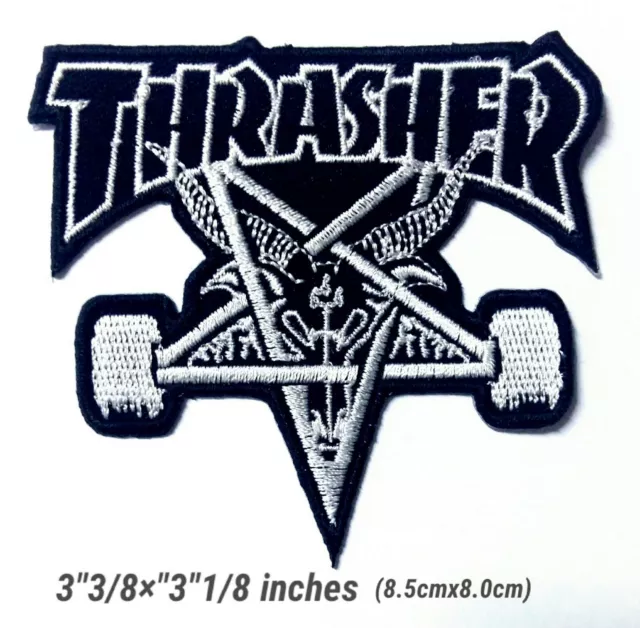 THRASHER Black Patch Logo Embroidery Iron on ,Sewing on Clothes
