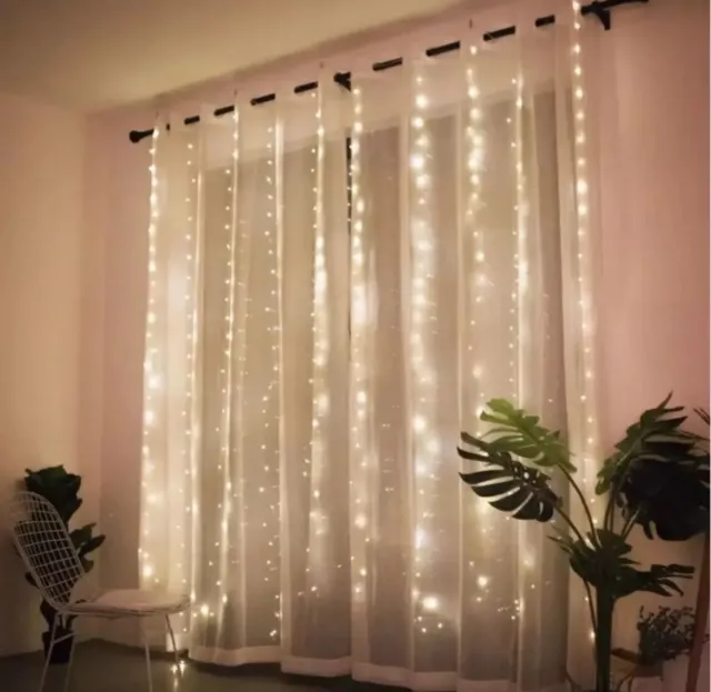 Lumières de rideau de fenêtre LED ,Blanc chaud, Mariage Deco Intérieur Ramadan