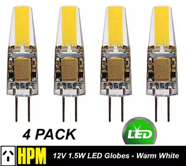 4 x 12V 1.5W G4 LED Warm White Globes Bulbs Lamps Warm White Bi-Pin 165Lm HPM