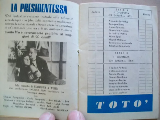 Almanacco Calcistico Cinematografico Minerva Calendario Sportivo Calcio 1952-53 2