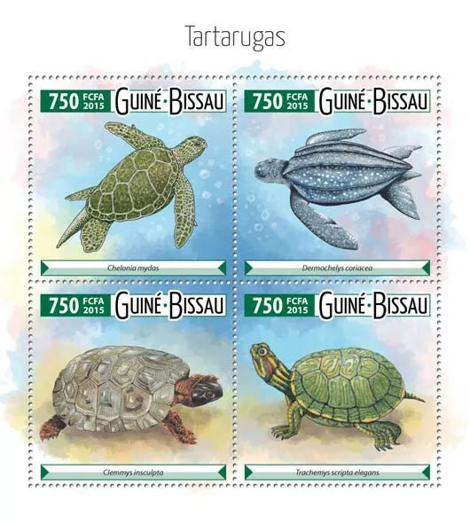 Guinea-Bissau Turtles Stamps 2015 MNH Green Sea Turtle Reptiles Fauna 4v M/S