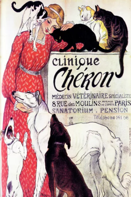 Vintage French POSTER.Art Nouveau.Dogs Cats.Decor.House Interior design.502