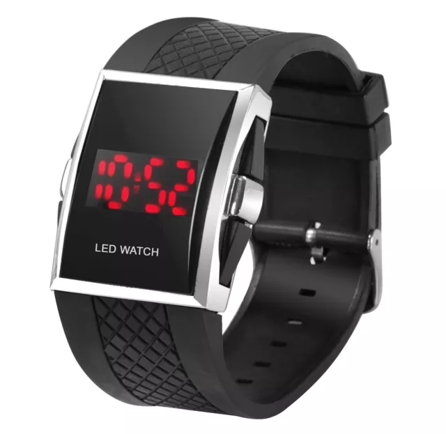 Luxus Digital Herren Rot LED Licht Sport Armbanduhr NEU Geschenkstil - Schwarz 2