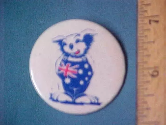 Vintage 1960's Koala Bear w/ Aussie Flag 1 3/4" Pinback - Made in Australia RARE