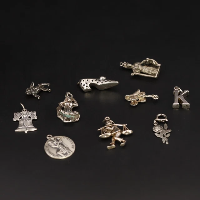 VTG Sterling Silver - Lot of 10 Assorted Travel Souvenir Bracelet Charms - 29g