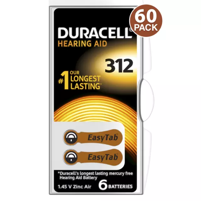 Duracell Size 312 Activair PR41 Hearing Aid Batteries (60 Pack)