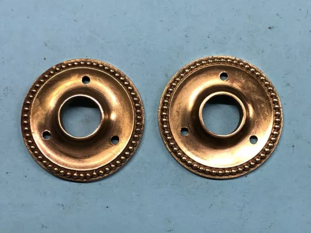 Rosette Vintage  Doorknob Solid Brass  Round  "MATCHING PAIR"  Cleaned  (M757)