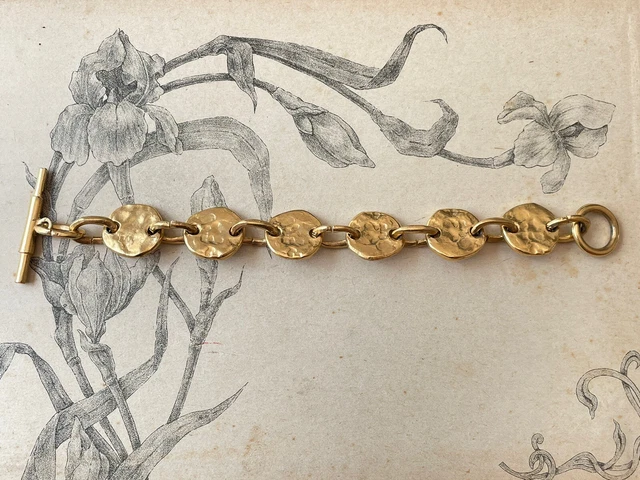 Bracelet Moderniste En étain Doré Et émaillé Signé Biche De Bere - Paris - Longueur 19-20 Cm - Occasion Parfait état