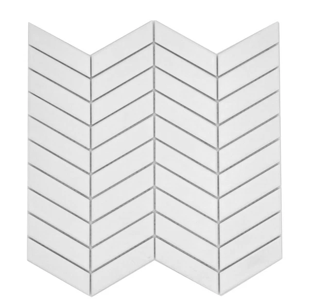 Piastrelle di mosaico ceramica spina di pesce uni bianco opaco pavimento doccia 24-EV21_f | 10 tappetini