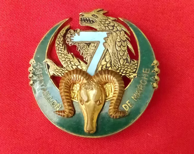 Insigne 4Eme Bataillon De Marche Du 7Eme Regiment De Tirailleurs Indochine