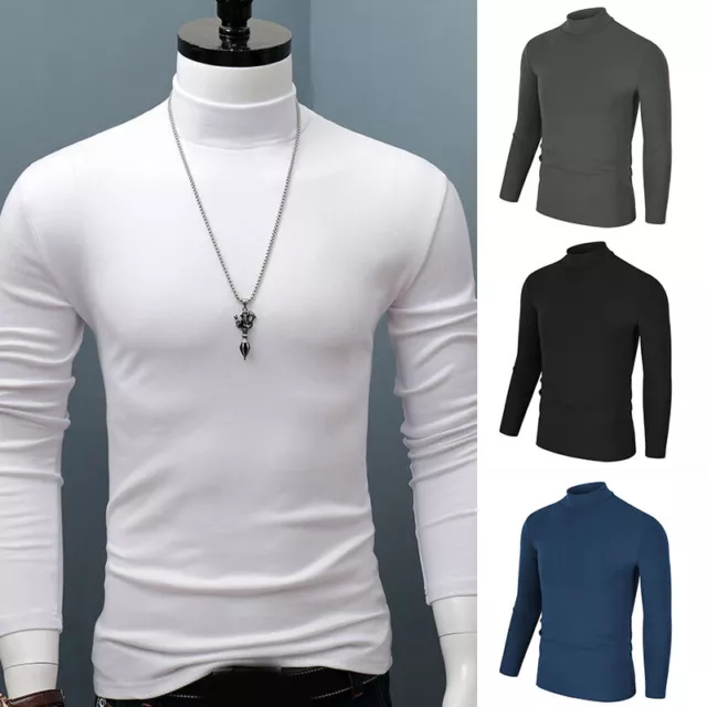 Tunique Pour Hommes Hauts Pull T-Shirts Chemise Pull Doux Chaud Col Haut #