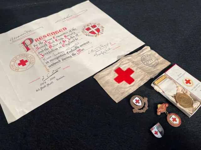 WWI / WWII British Army Medical Service Female Grouping Red Cross Armband Medal