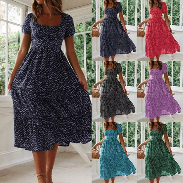 Mujer Verano Boho Largo Maxi Vestido de Playa Noche Fiesta Flora <