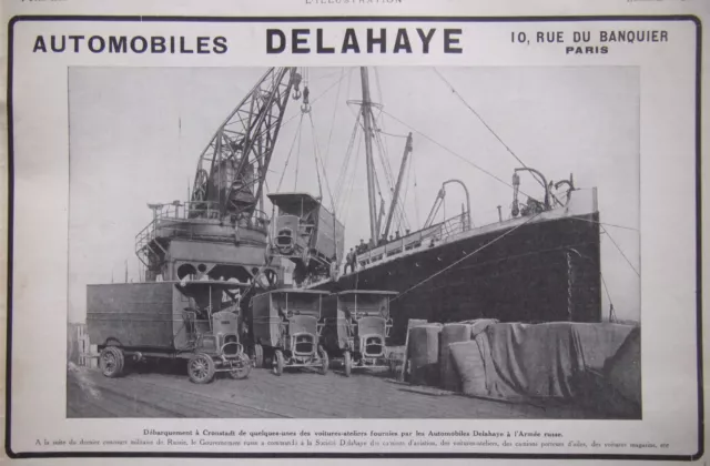 1913 Press Advertisement Delahaya Automobiles Landing In Kronstadt