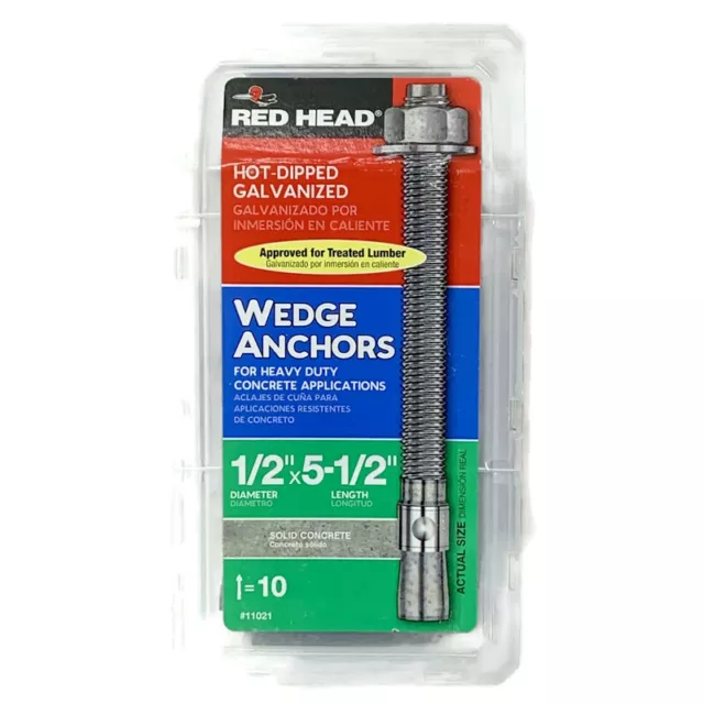 RED HEAD 11021 1/2-inch x 5-1/2-inch Galvanized Concrete Wedge Anchors 10-Pack