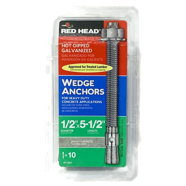 RED HEAD 11021 1/2-inch x 5-1/2-inch Galvanized Concrete Wedge Anchors 10-Pack