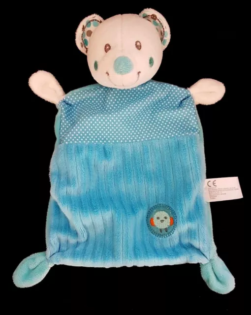 Doudou plat Ours blanc bleu turquoise à pois Nicotoy Simba Toys Oiseau brodé