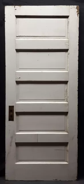 32"x79.5" Antique Vintage Old Salvaged SOLID Interior Wood Wooden Door 5 Panels