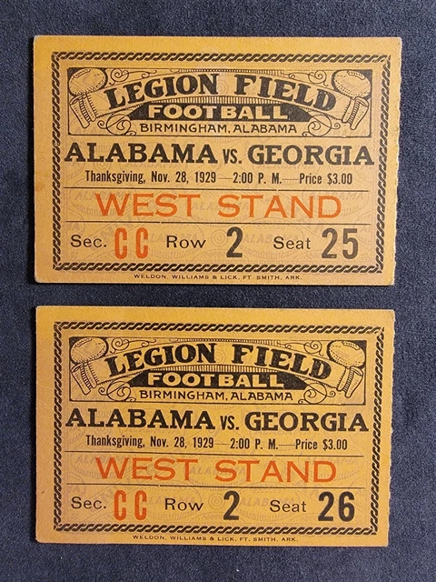 RARE 1929 Georgia Bulldogs vs. Alabama Vintage Tickets!! NCAA relic!!