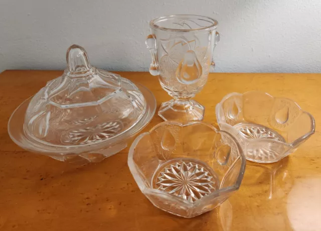 Antique Adams & Co EAPG Glass Baltimore Pear Gipsy Pattern - 5 pcs. Lot