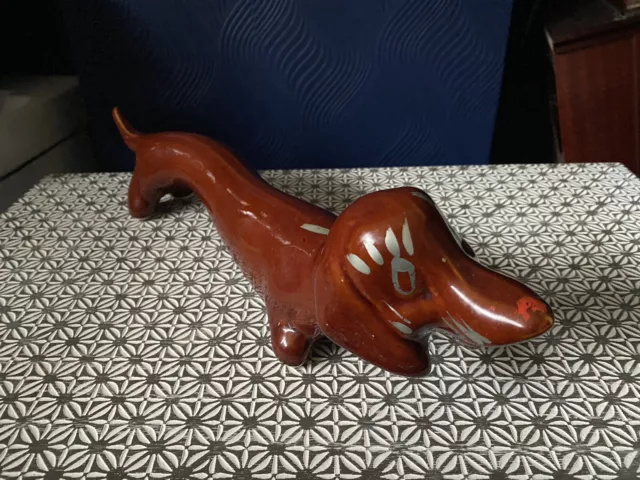 Vintage Sausage Dog Figurine | 50s 60s Kitsch Ceramic Dachshund | Mid Century