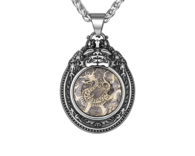 Men's Buddhist Amulet Stainless Steel Dragon Necklace Lucky jewelry Gift