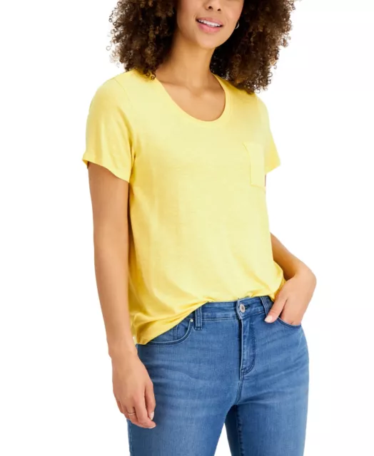 MSRP $20 Style & Co Women Draped One-Pocket T-Shirt Yellow Size Small