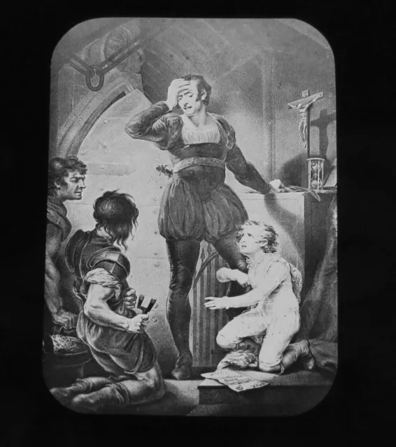 JV Glass Magic lantern slide HUBERT & ARTHUR C1890 ENGLISH HISTORY
