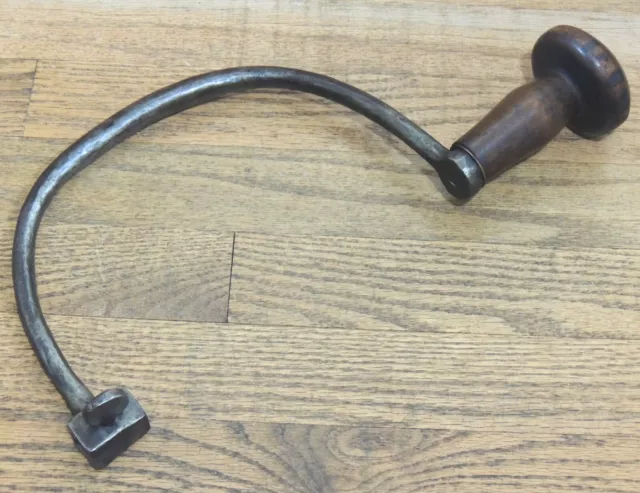 Very Old 12” Hand Forged Iron Bit Brace-Antique Drill-Blacksmith Made Tool