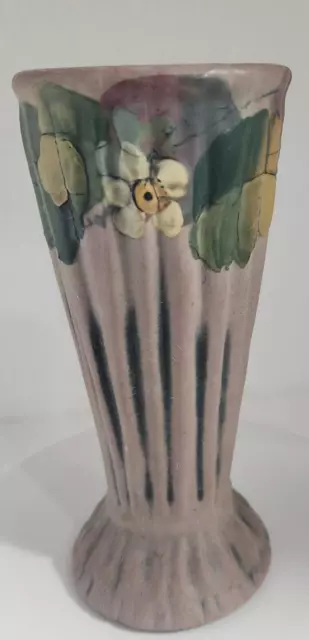 vtg Weller Pottery Louella Art Pottery Hand painted Floral Ceramic Vase 6" pink