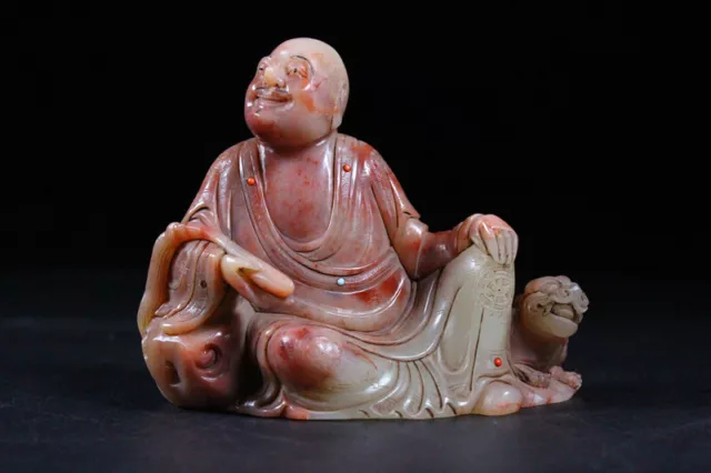 Chinese Exquisite Handmade Luohan carving Shoushan Stone Statue 3