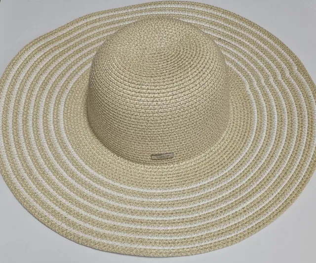 NWOT Lauren Ralph Lauren Women's Straw Hat One Size Wide Brim Striped Sunhat