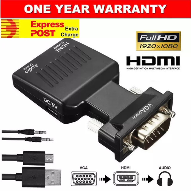 VGA to HDMI Male to Female Video Adapter Cable Converter with Audio HD 1080P