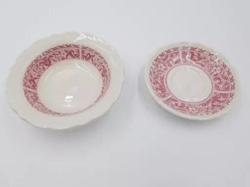 Vintage Syracuse China Strawberry Hill Red Floral SET OF 2 Transferware Items