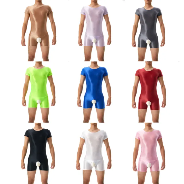 Mens Leotard Short Sleeve Romper Stretchy Bodysuit Nightclub Jumpsuit Slim Fit