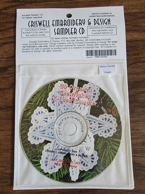 NUEVO Criswell Bordado y Diseño Organza Copos de Nieve K-Encaje Muestreador CD 2006