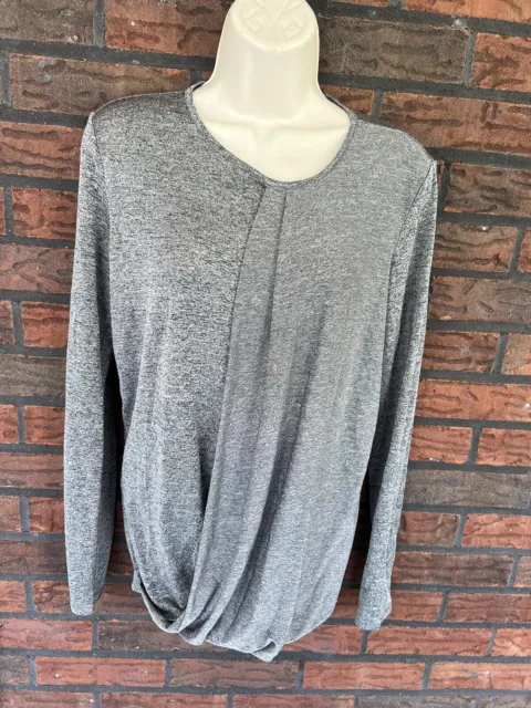 Banana Republic Blouse Small Twist Knot Front Long Sleeve Stretch Shirt Top Gray