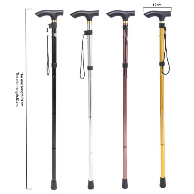 Handle Folding Cane Portable AntiShock Telescopic Walking Hiking Stick(Black FST