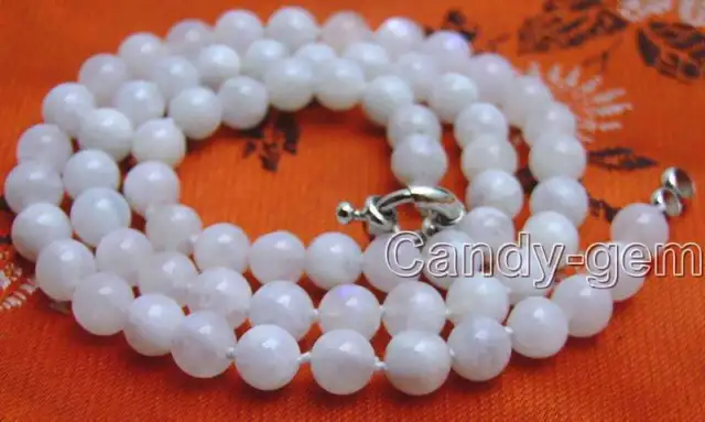 Genuine 6mm White Round Natural MoonStone Necklace for Women Chokers 18" n5820