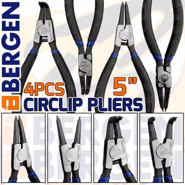 BERGEN 4 PC 5" Circlip Pliers Internal External Bent Nose Straight Tip Snap Ring