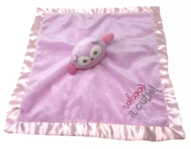 OWL Whoo's a Cutie Pink Plush Satin Baby Lovey Security Blanket Stepping Stones