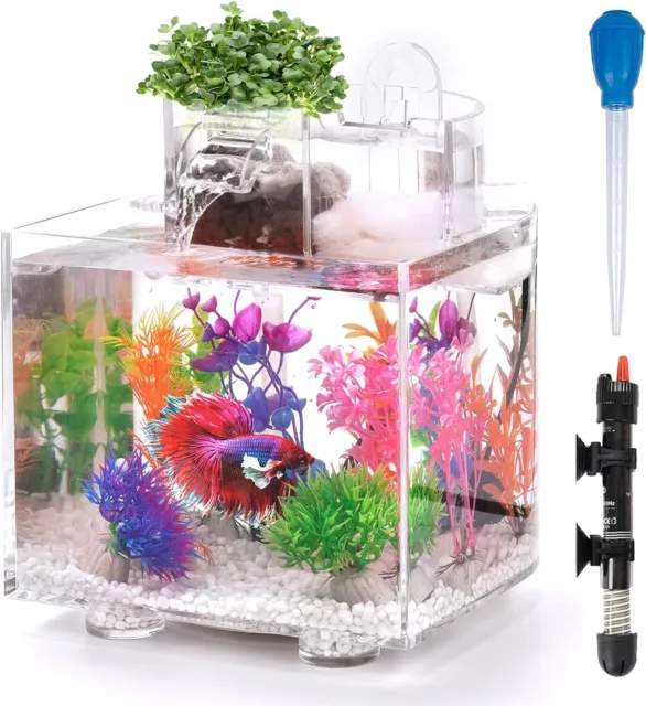 Oltraman Betta Fish Tank, 1.6 Gallon Aquarium, Upgrade Hydroponics Growing Syste