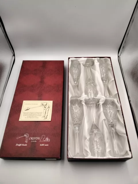 Coffret 6 Flûtes À Champagne Gravée En Cristal 24% Pbo Neuf