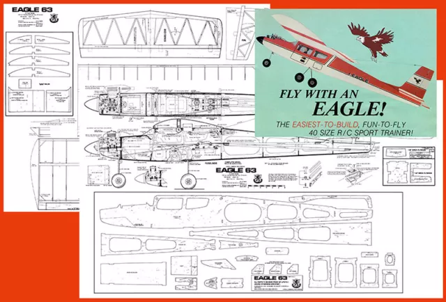 VINTAGE MODEL AIRCRAFT Plan Easter Eagle 55 Span Electric Glider Cir 63 Wing 2.99 PicClick UK