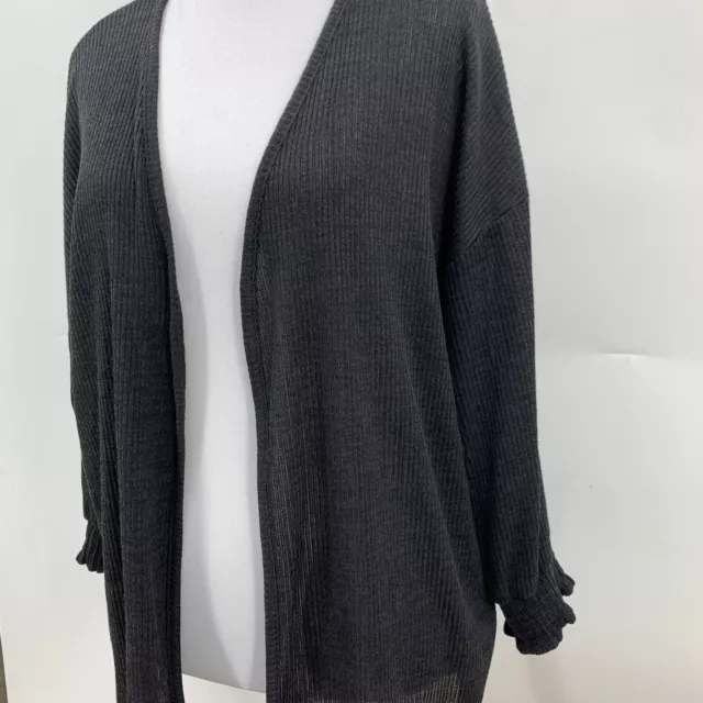 Eclair Hacci Ribbed Cardigan Womens S Small Dark Gray Open Front Nordstrom 3