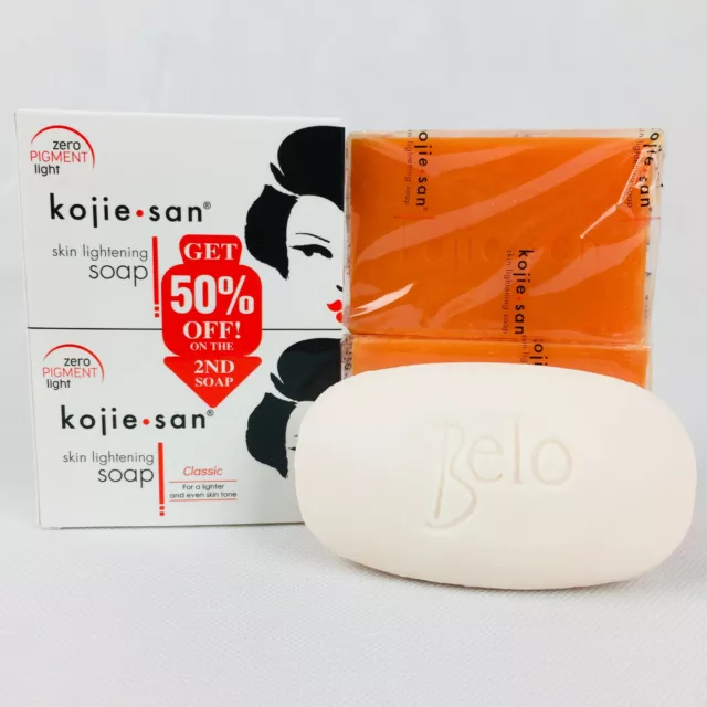Kojie San Skin Lightening Kojic Acid Soap 135g x 2 Bars + Belo Smoothening Bar