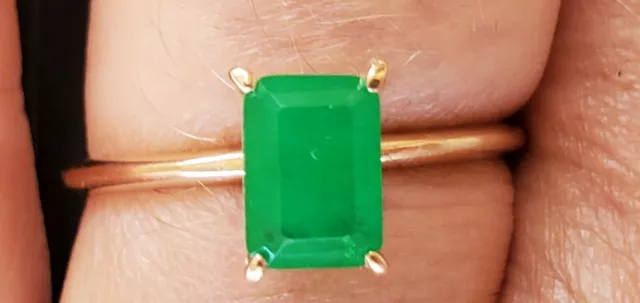 Emerald Octagon Cut Solitaire Ring 10kt Solid Yellow Gold